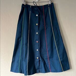 80s Point Of View Button Front Skirt With Rainbow Piping